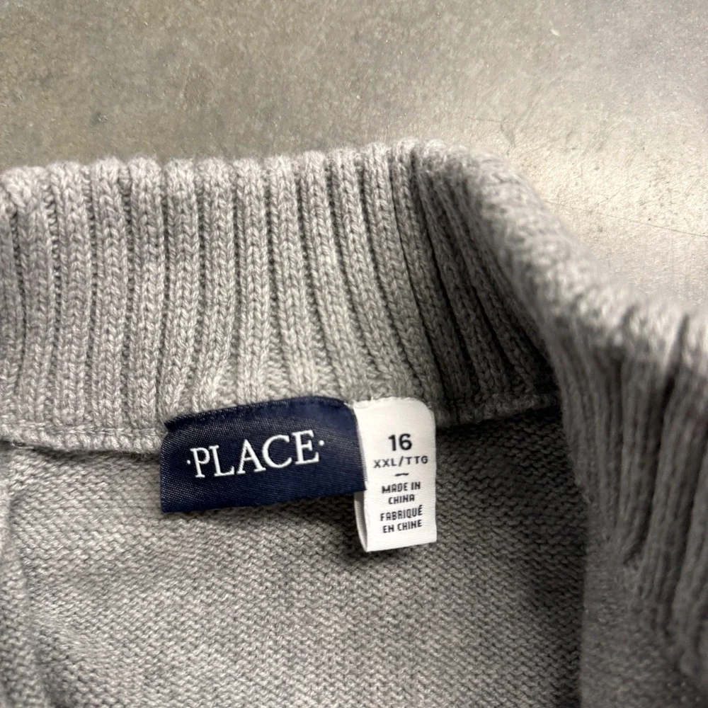 The Childrens Place Boys Gray Full Zip Cardigan Sweater Size 16 XXL Mock Neck